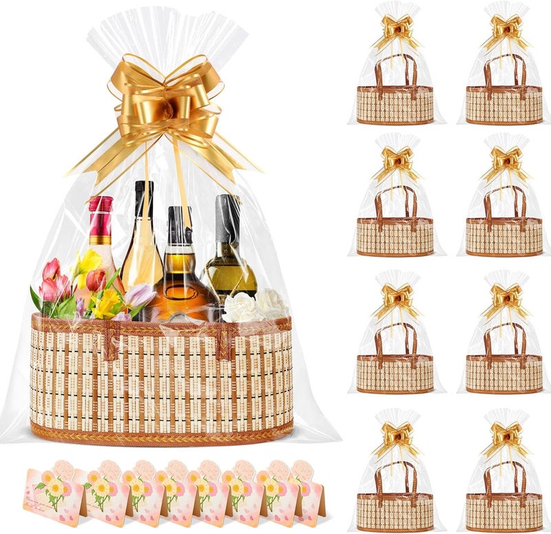 Orchidleaf 8 Set Baskets for Gifts Empty, Gift Empty Bamboo Basket Large, Foldable Woven Gift Basket with Handle for Baby Baptisms, Mother's Day, Christmas, Housewarming - Image 1